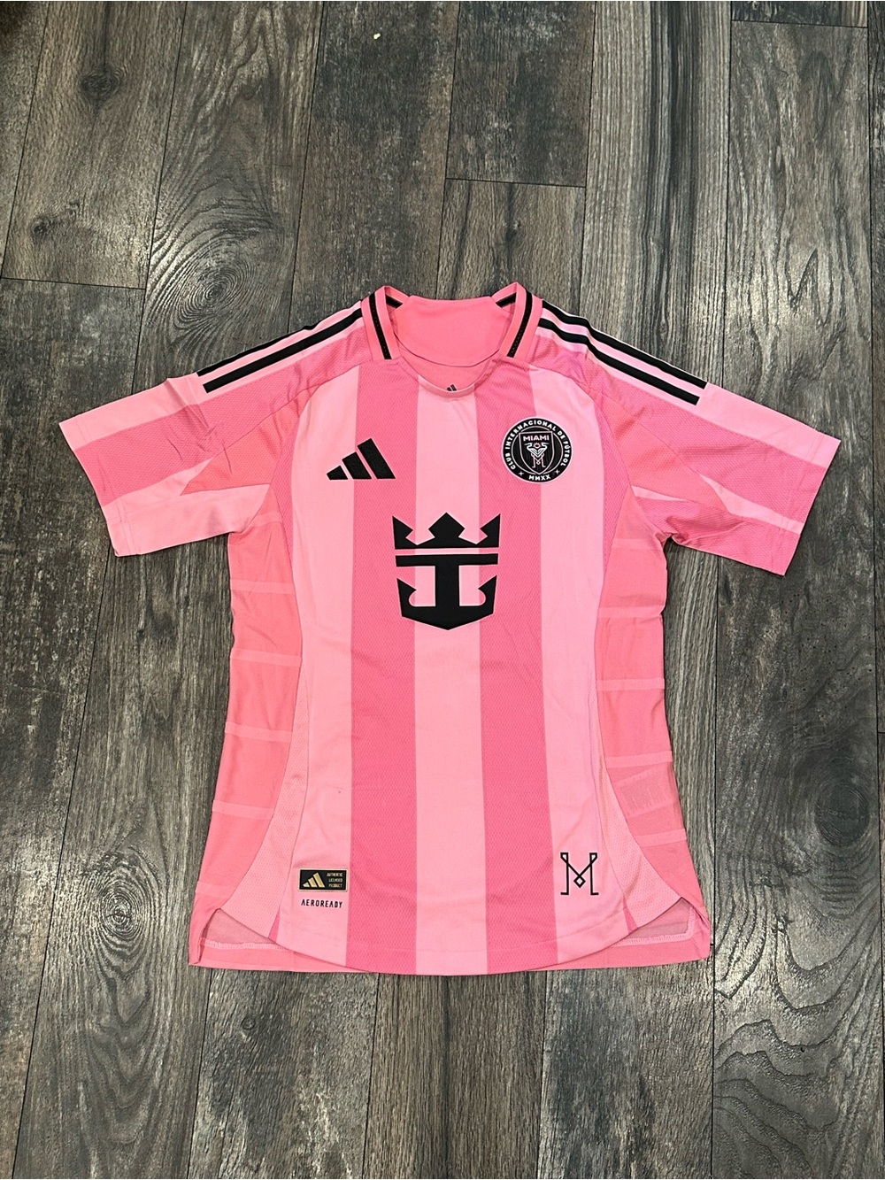 adidas Pink Striped Kids Soccer Jersey with Black Accents